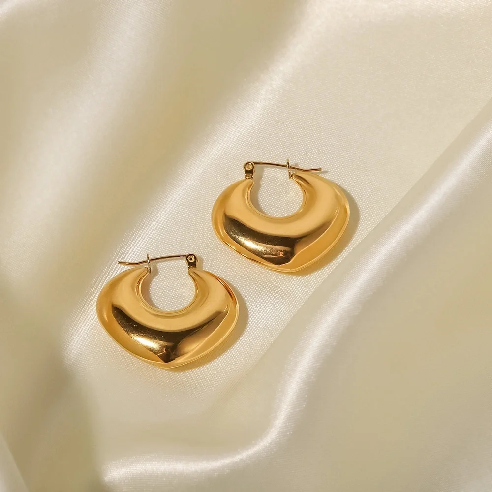 18K Gold Plated Hoop Earrings*Chunky Heart Earrings*Waterproof Jewelry - Picture 10 of 11